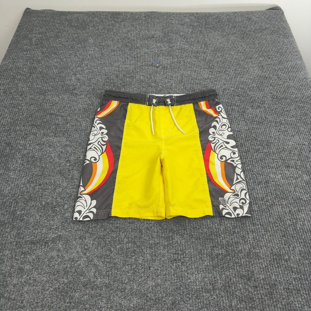 Ocean Pacific Board Shorts Boys 14‎ Yellow Polyester Graphic Tribal Surf Style
